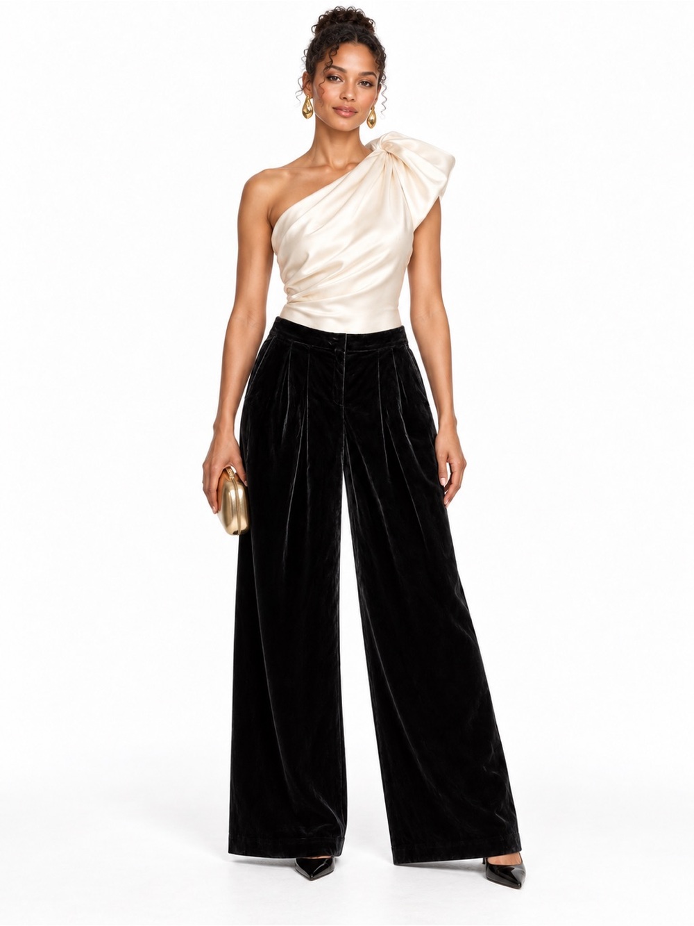 NWT Theory SZ 10 Black Velvet Low-Rise Pleated Wide Leg Pants/Waist 34β-36β